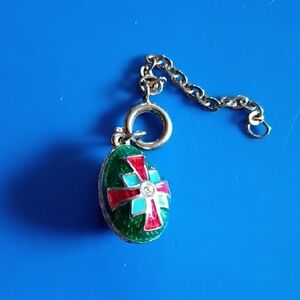Joan Rivers Green Enamel Egg Charm with Red and Turquoise Cross Accent